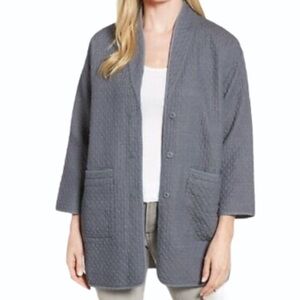 Eileen Fisher Blue Gray Quilted Blazer Coat XS Organic Cotton